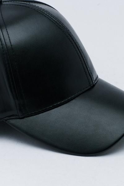 NastyGal black Faux Leather Stitch Detail Baseball Cap
