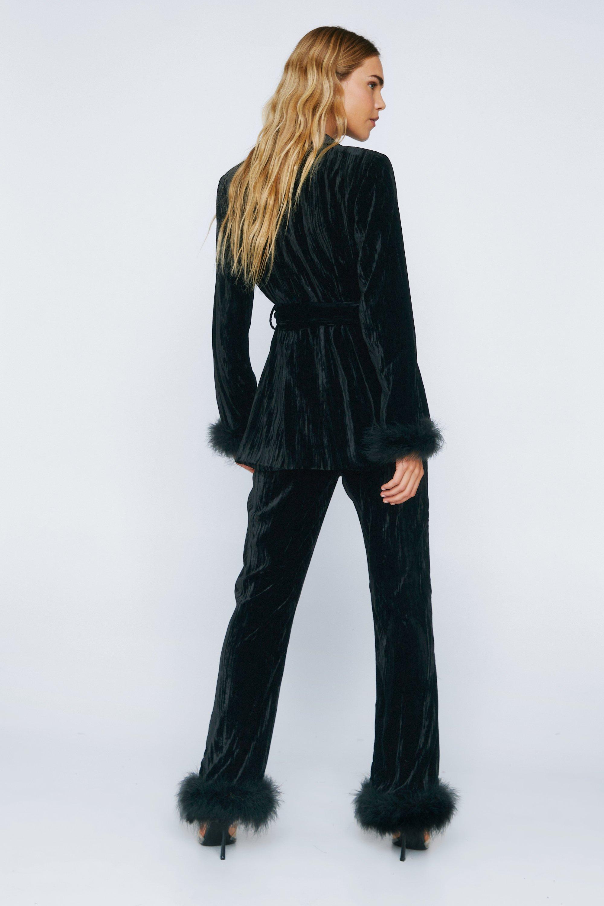 Premium Velvet Flares With Feather Trims