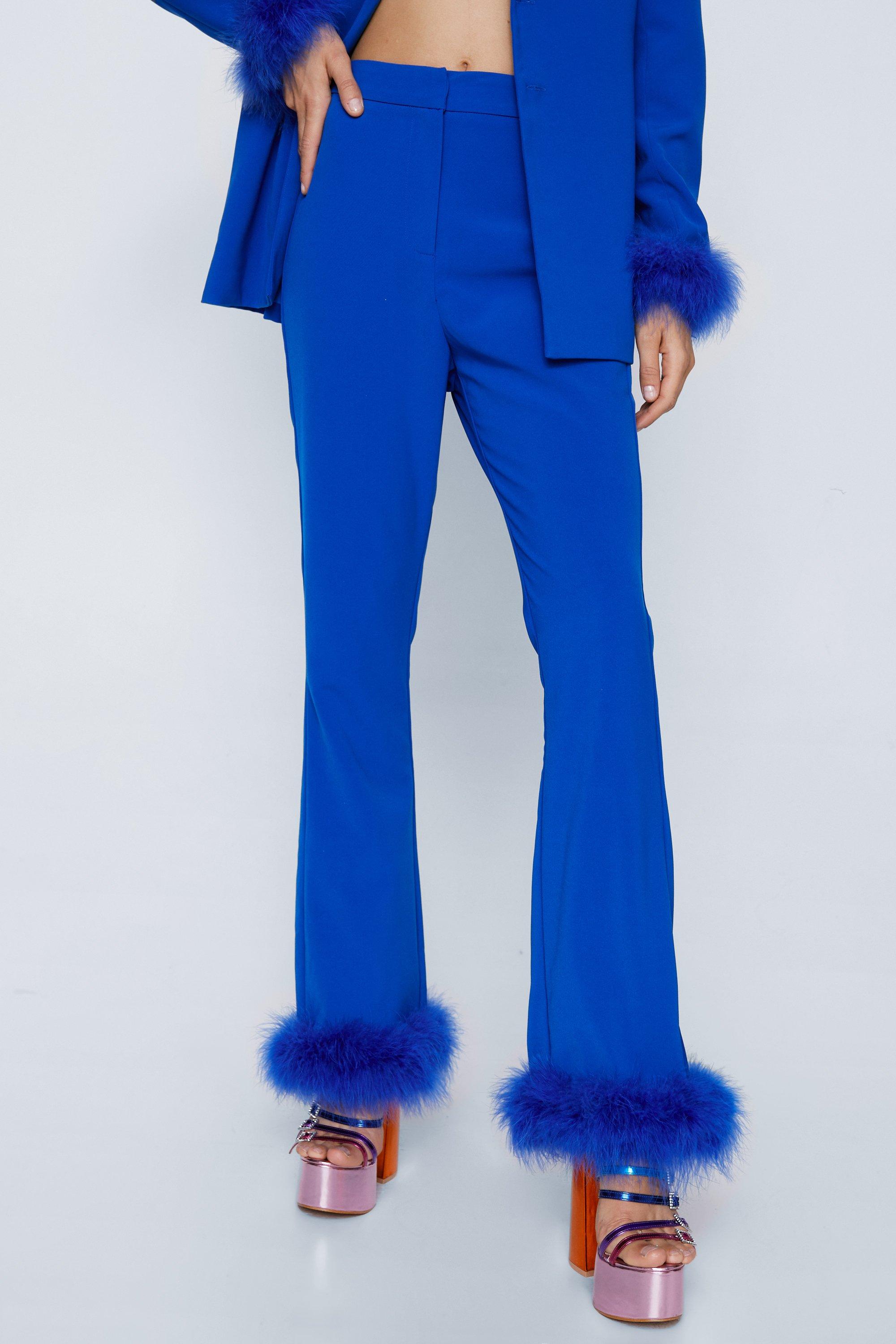 Flared Trousers With Feather Trims