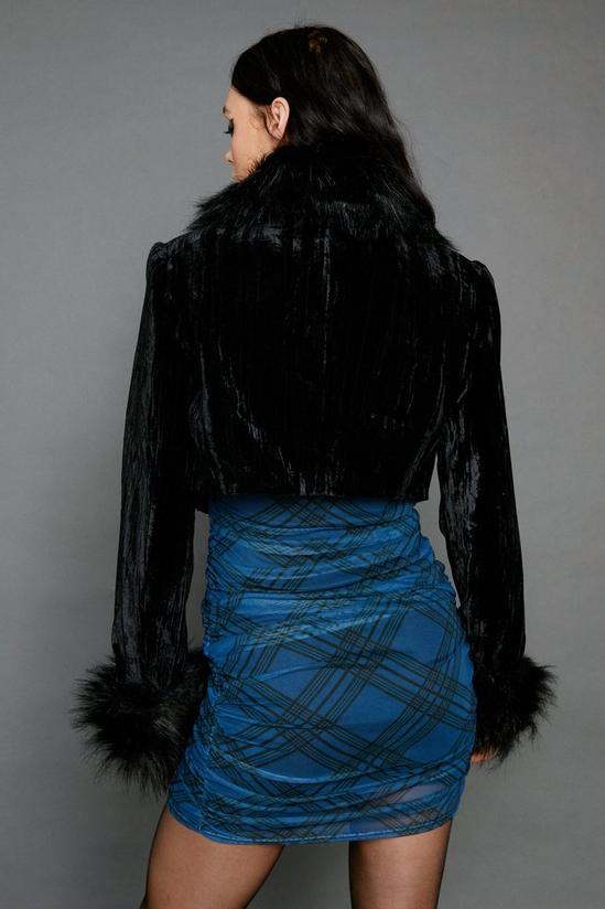 NastyGal Faux Fur Trim Velvet Cropped Jacket 4