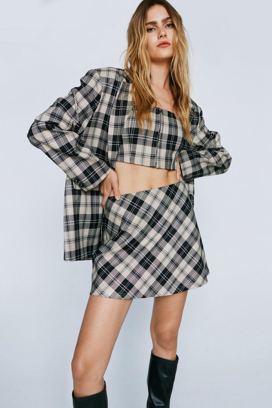 Mono Plaid A Line Mini Skirt