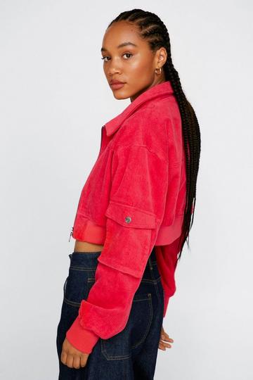 Premium Cropped Pocket Corduroy Collared Jacket fuchsia