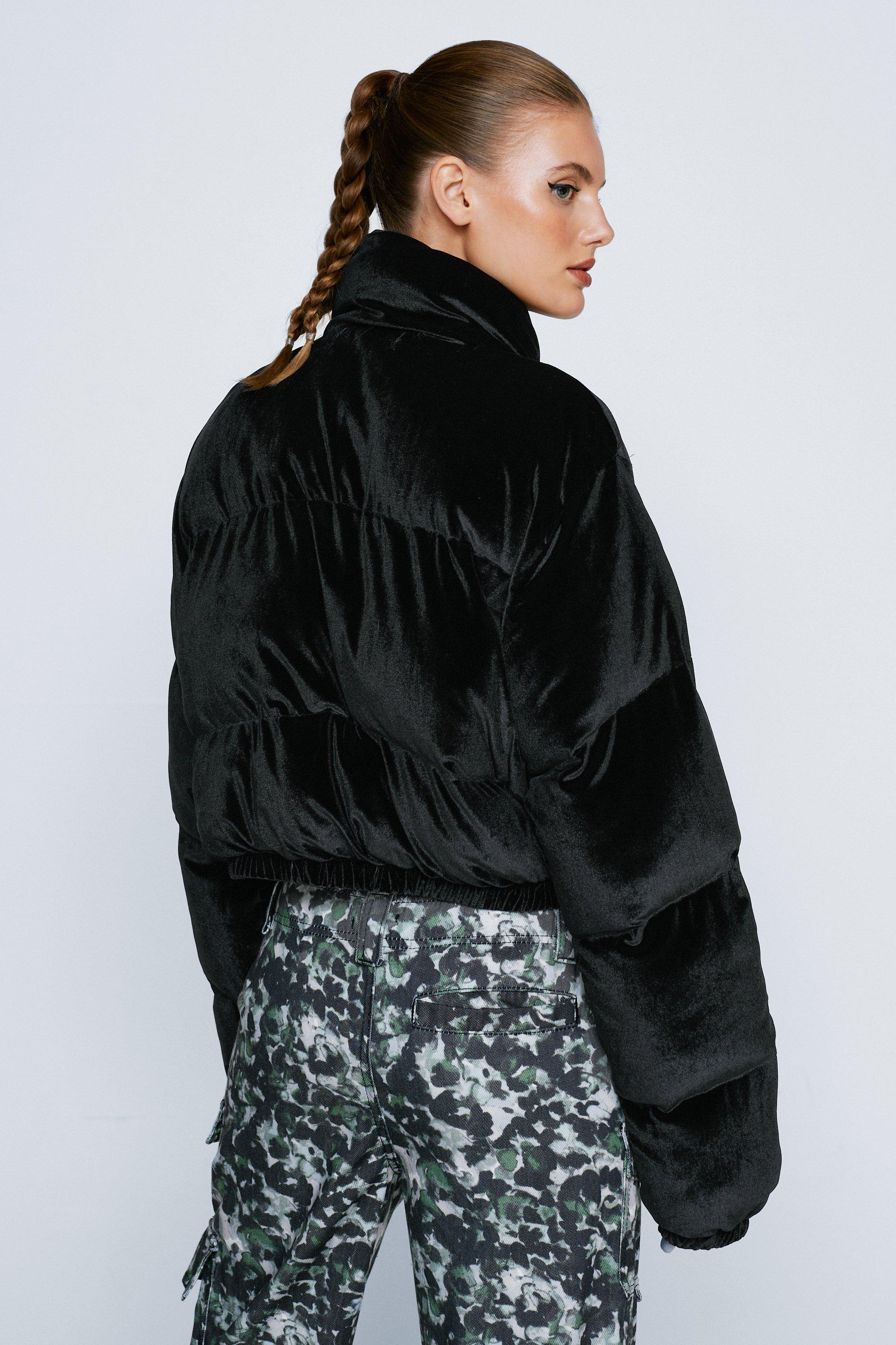 Cropped velvet store puffer jacket