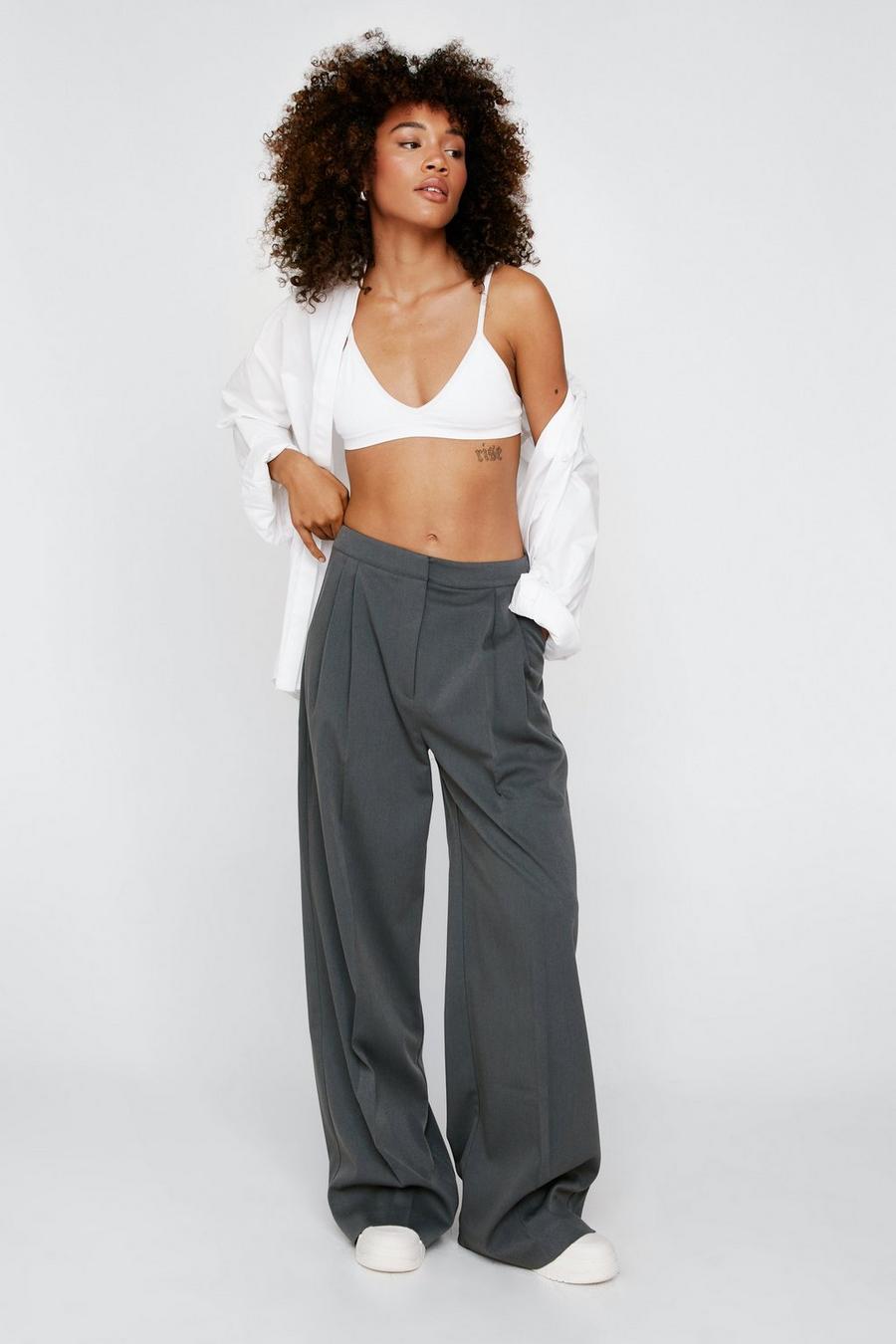 Grey Pleat Front Tailored Trousers