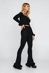 NastyGal Faux Fur Trim Knitted Flare Pants thumbnail 2