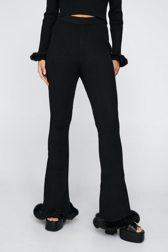 NastyGal Faux Fur Trim Knitted Flare Pants 3