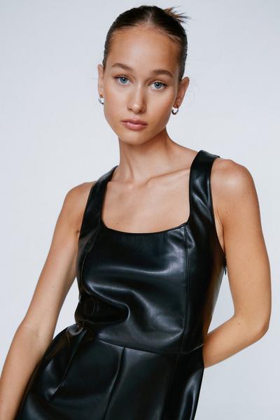 NastyGal black Faux Leather Square Neck Playsuit