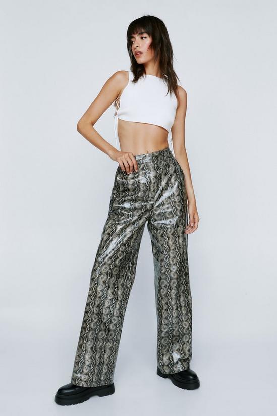 NastyGal Faux Leather Croc Print Wide Leg Trousers 1