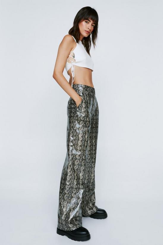 NastyGal Faux Leather Croc Print Wide Leg Trousers 2
