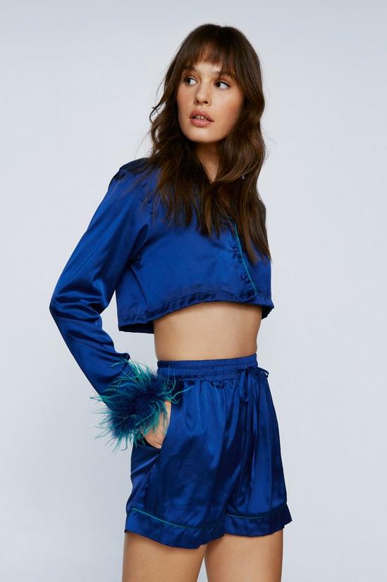 NastyGal Ombre Feather Cropped Shirt and Short Pyjama Set 4
