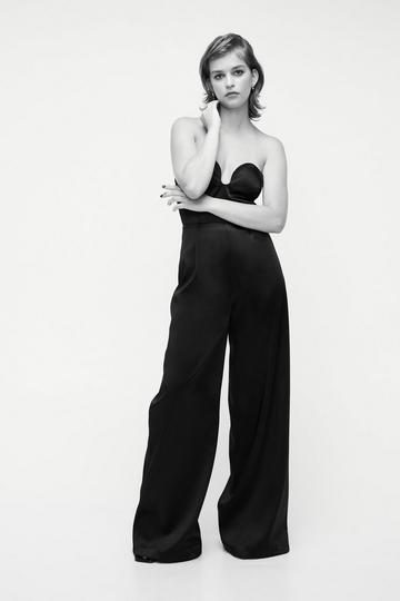 Satin Strapless Tailored Jumpsuit black