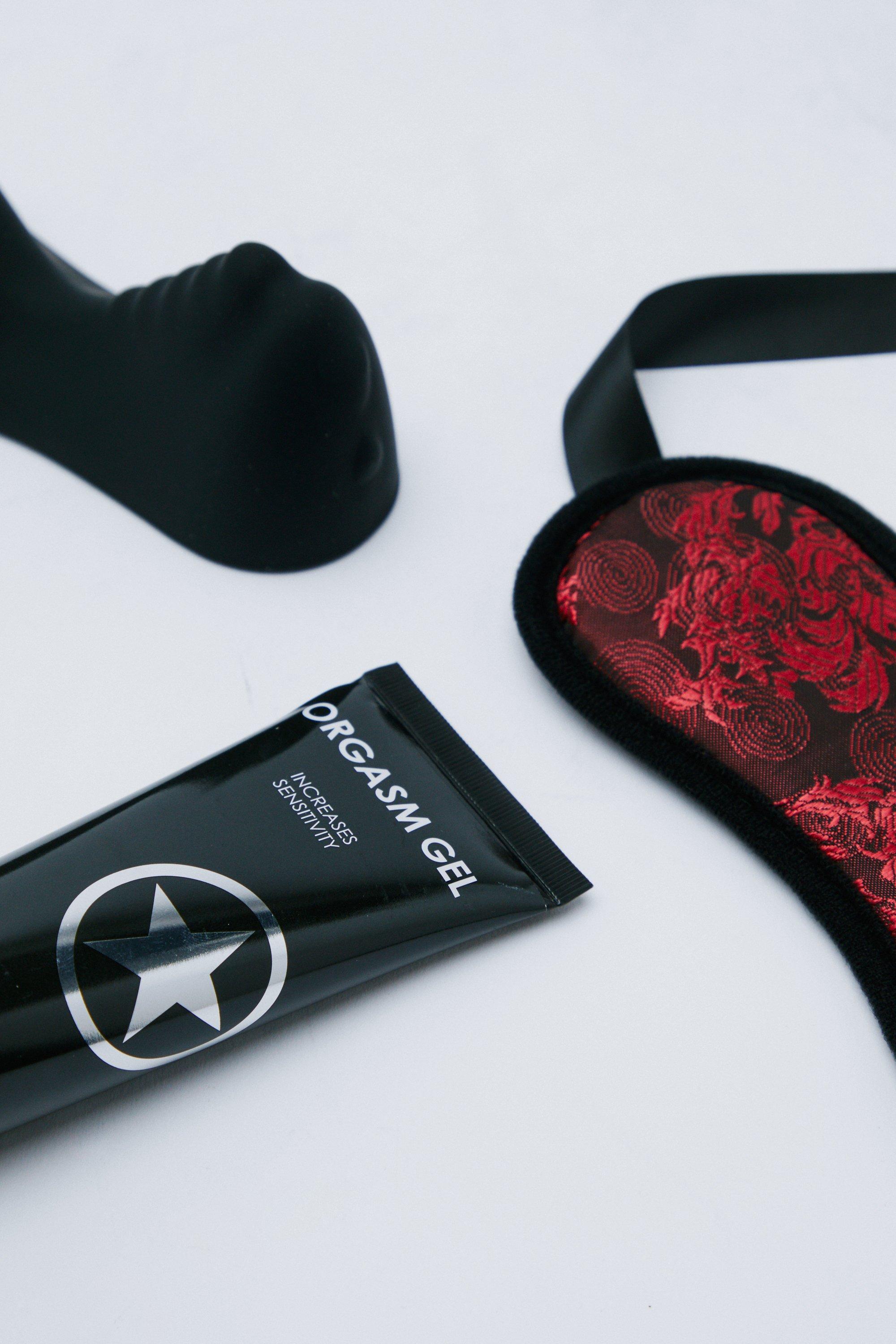 Seated Vibrator, Orgasm Gel, and Blindfold Sex Toy Set