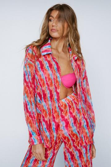 Tie Dye Plisse Oversized Beach Shirt orange