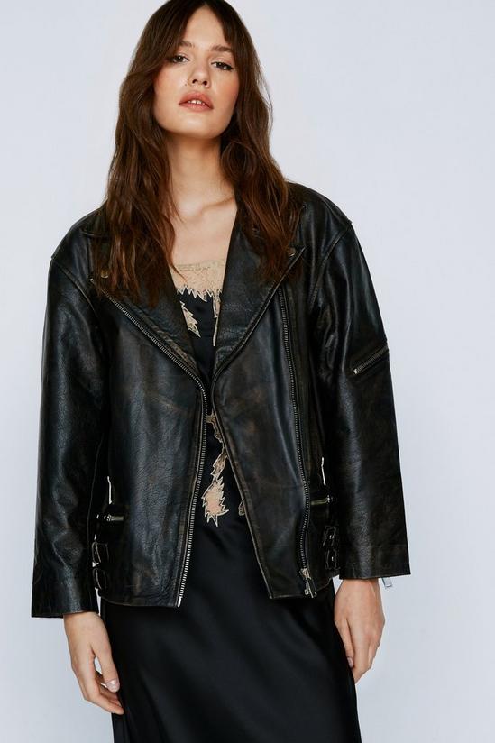 NastyGal Real Leather Oversized Zip Detail Moto Jacket 3