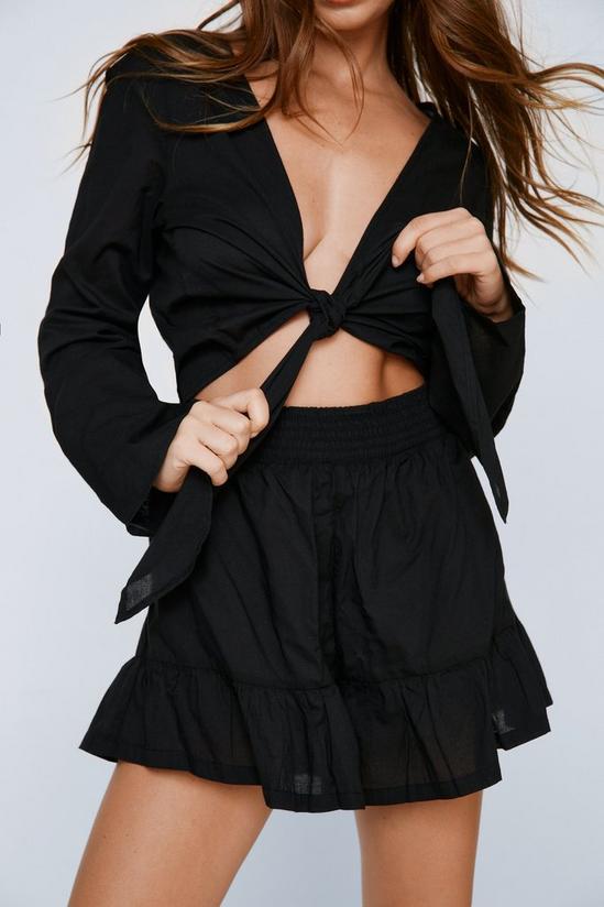 NastyGal Cotton Tie Front Top And Ruffle Short Set 2