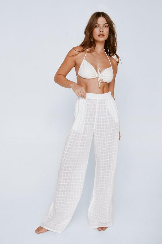 NastyGal Cotton Check Wide Leg Cover Up Trousers 3