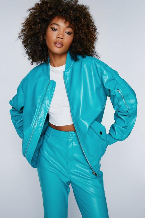 NastyGal Faux Leather Ruched Sleeve Bomber Jacket 1