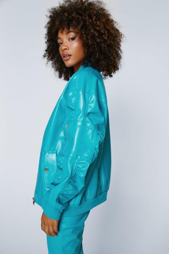 NastyGal Faux Leather Ruched Sleeve Bomber Jacket 3