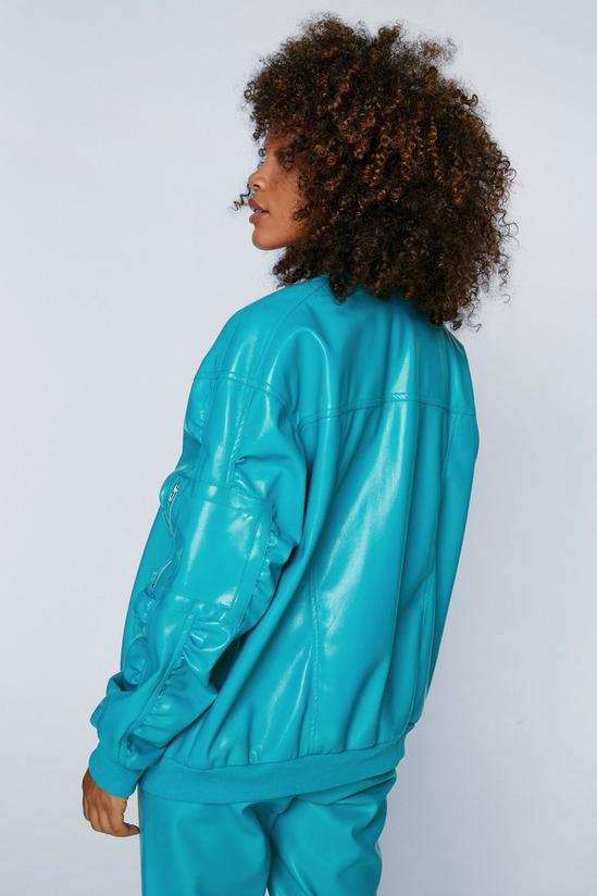 NastyGal Faux Leather Ruched Sleeve Bomber Jacket 4