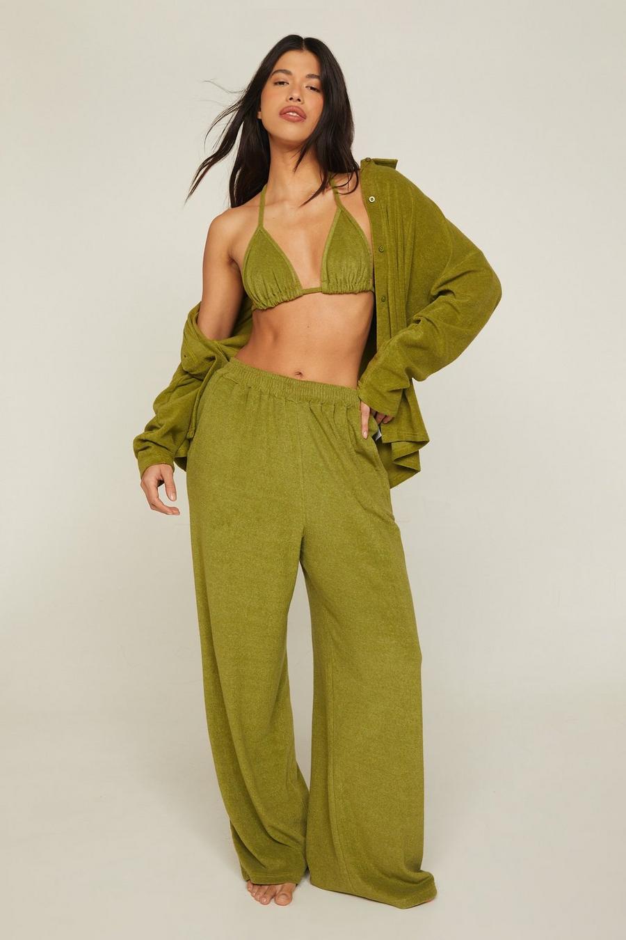 Olive Toweling Shirt 3 Piece Cover Up Set