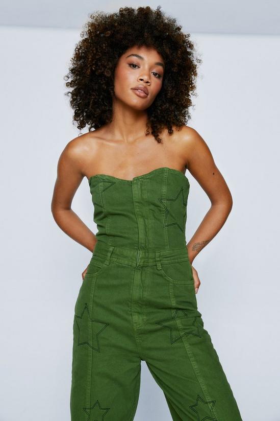 NastyGal Embroidered Star Twill Wide Leg Jumpsuit 2