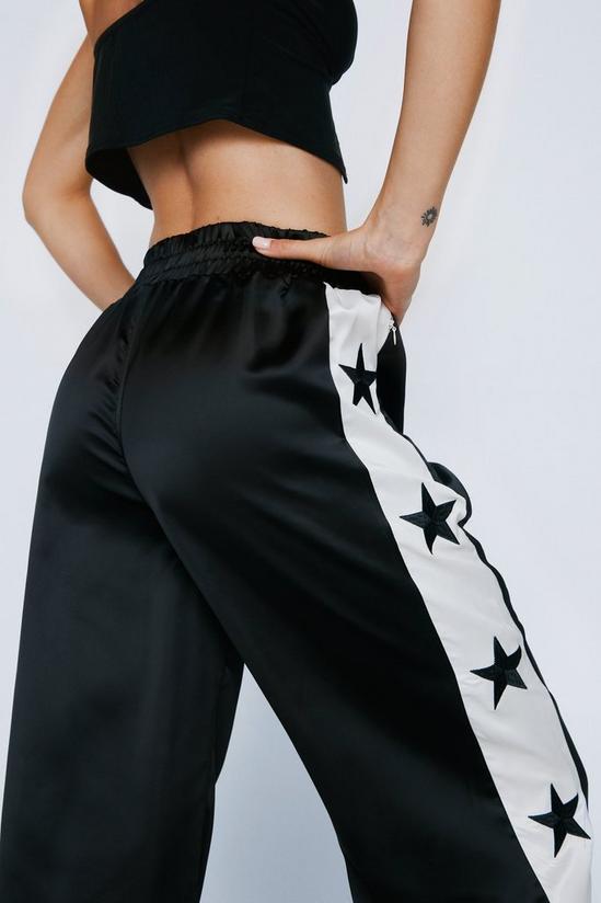 NastyGal Embroidered Star Taping Satin Trousers 2