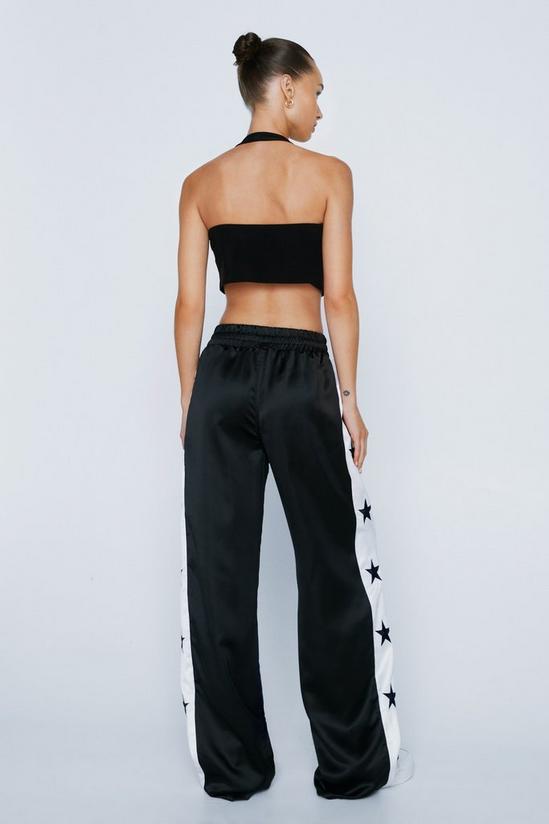 NastyGal Embroidered Star Taping Satin Trousers 4