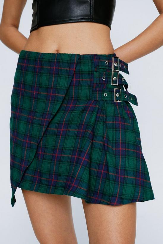 NastyGal Pleated Plaid Buckle Detail Mini Skirt 4