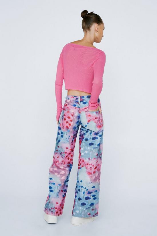 NastyGal Petite Floral Print Wide Leg Denim Jeans 4