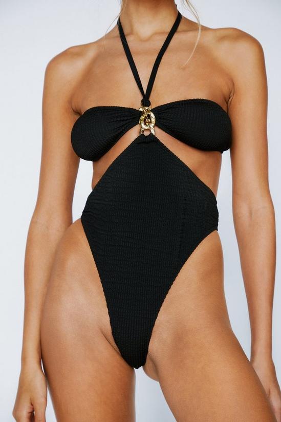 NastyGal Crinkle Chain Halterneck Cut Out Swimsuit 2