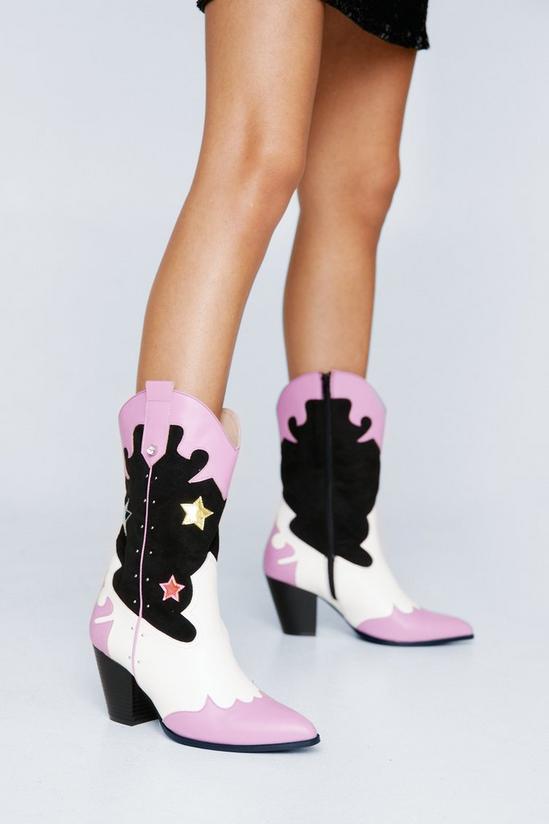 NastyGal Faux Leather & Suede Heeled Cowboy Boots 1