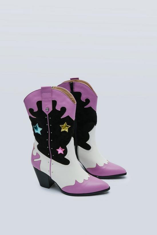 NastyGal Faux Leather & Suede Heeled Cowboy Boots 4