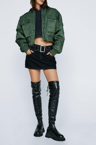 NastyGal black Faux Leather Over The Knee Wedged Boot