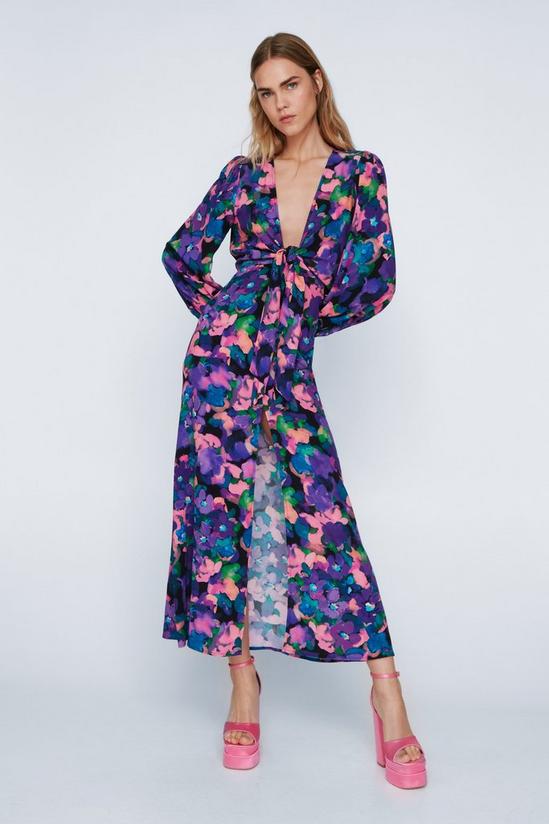 NastyGal Bright Floral Print Knot Front Split Maxi Dress 1