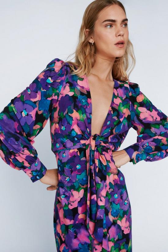 NastyGal Bright Floral Print Knot Front Split Maxi Dress 2