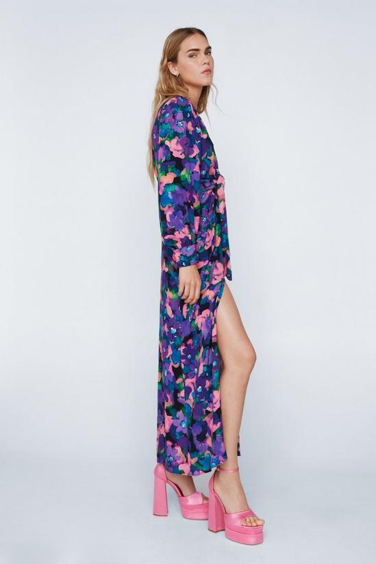 NastyGal Bright Floral Print Knot Front Split Maxi Dress 3