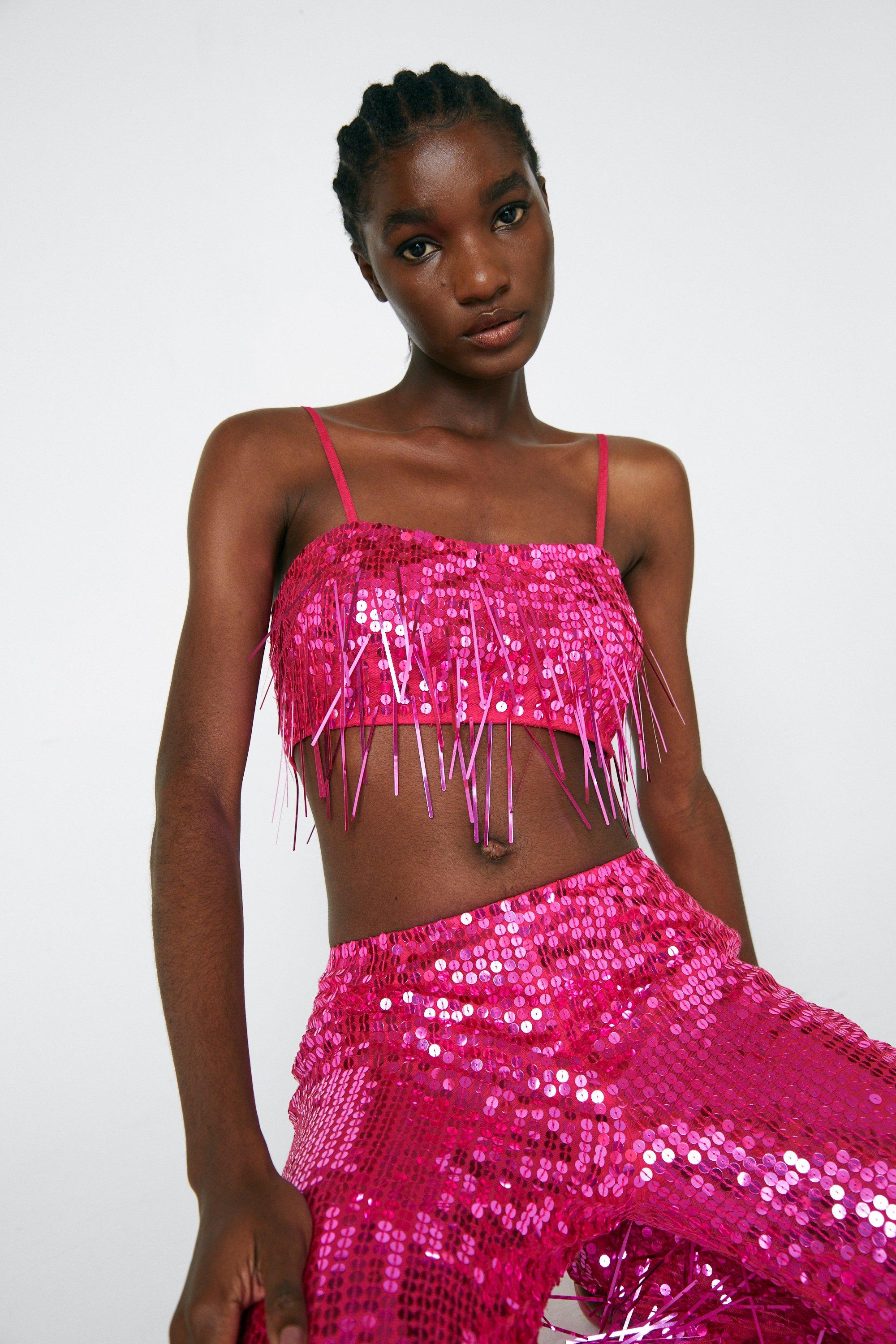 pink sequin shirt boohoo