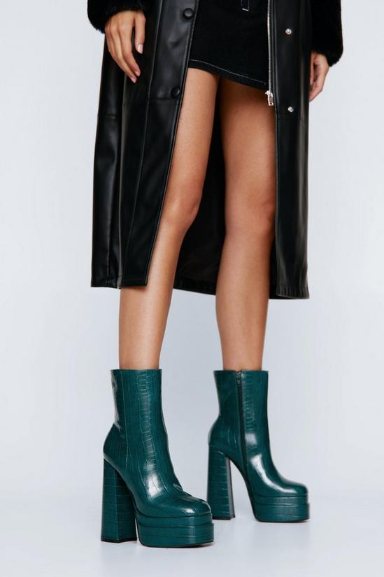 NastyGal Faux Croc Double Platform Heeled Ankle Boots 1