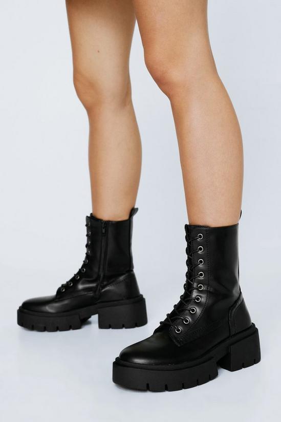 NastyGal Faux Leather Chunky Hiker Boots 1