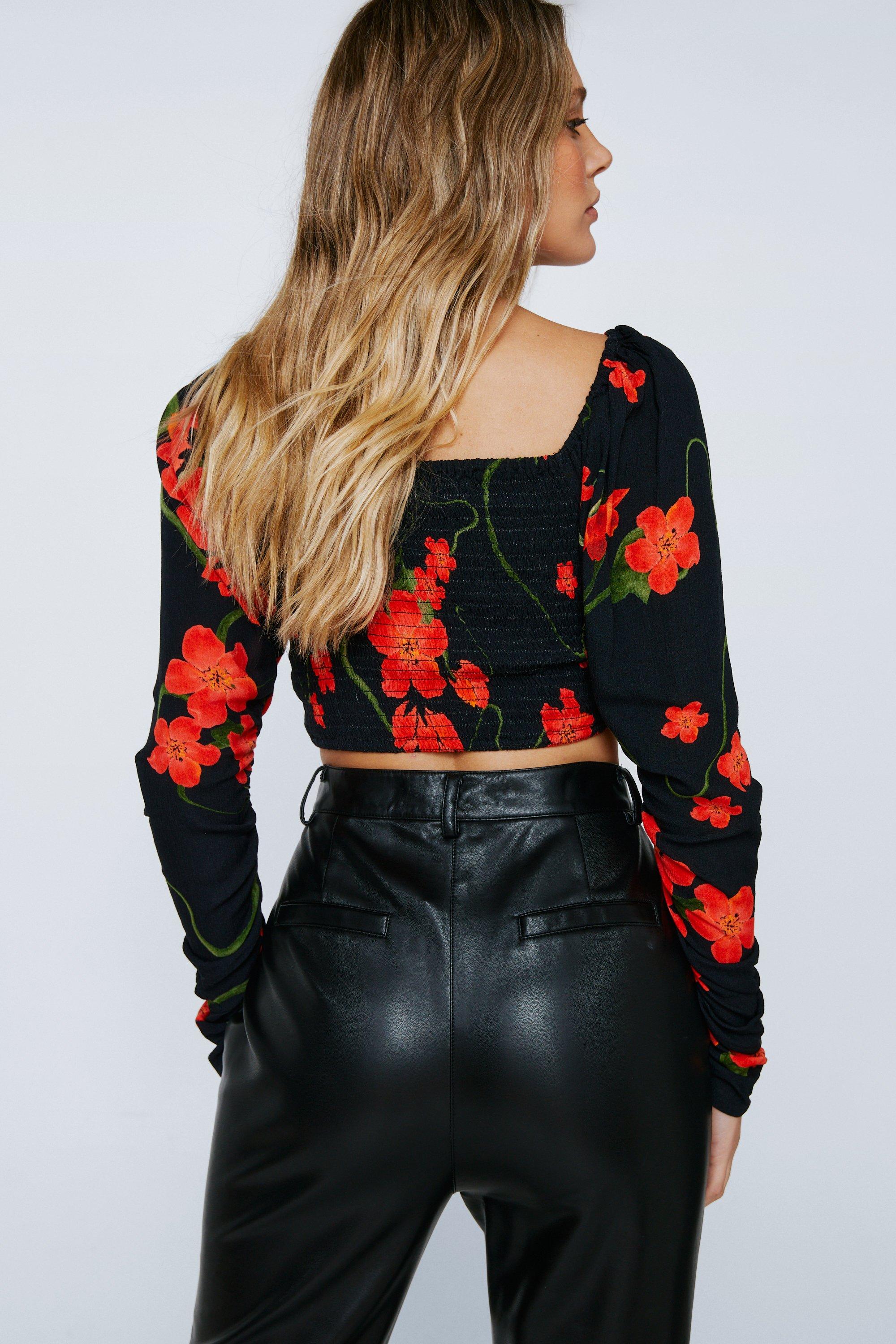 Women's Floral Ruched Front Crop Top