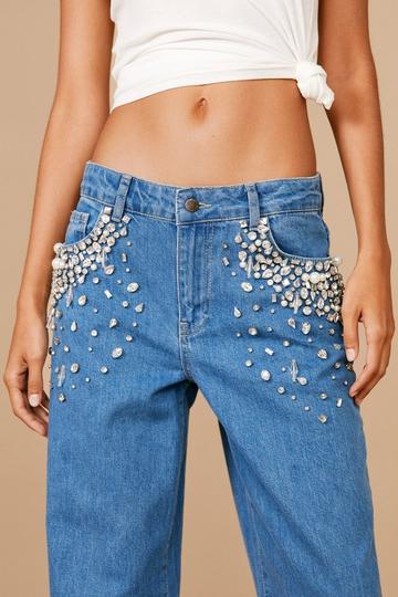 Premium Embellished Denim Wide Leg Jeans mid blue