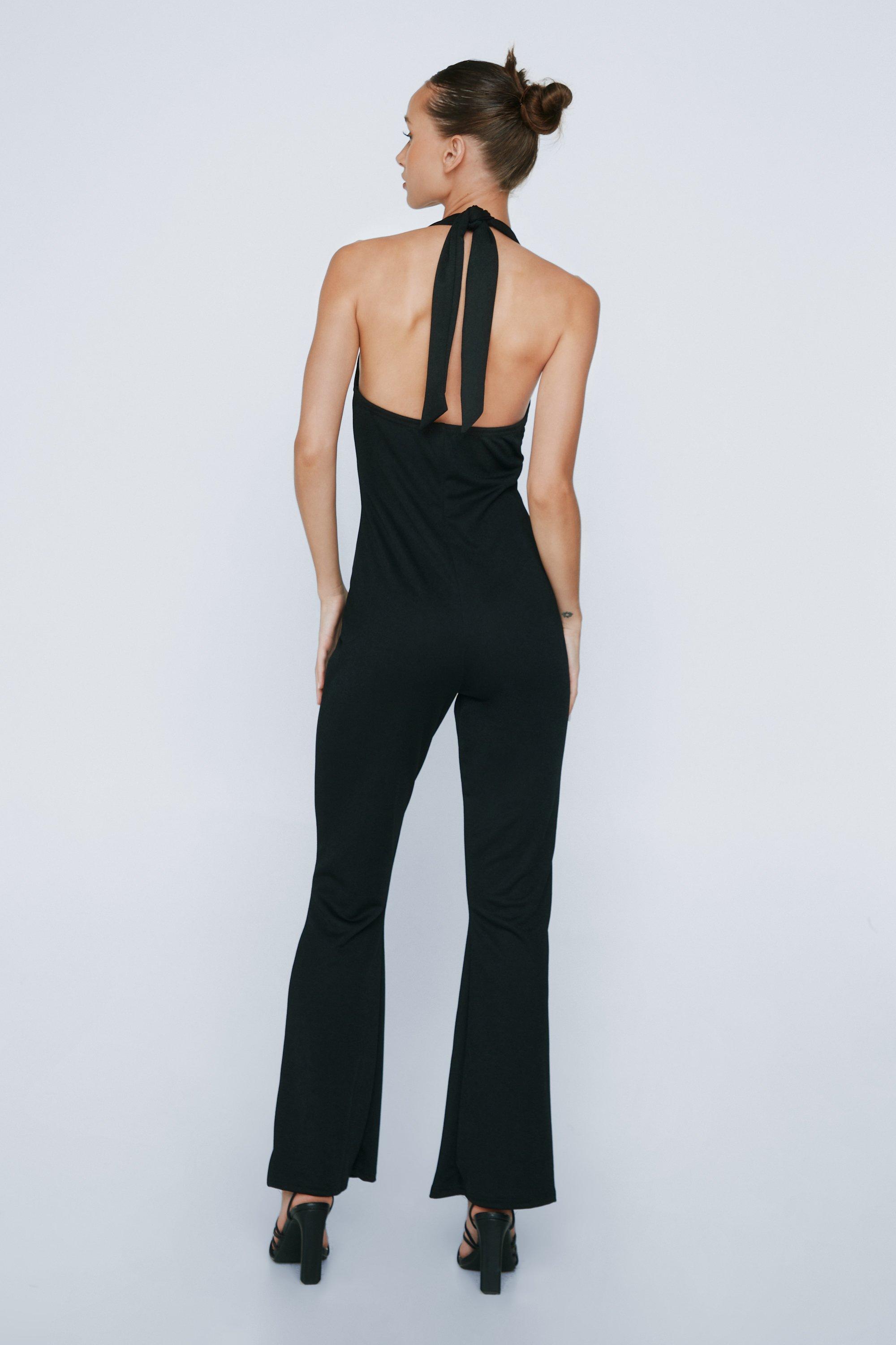 Petite Halter Neck Kick Flare Jumpsuit