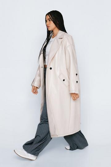 Stone Beige Plus Size Vinyl Oversized Trench Coat