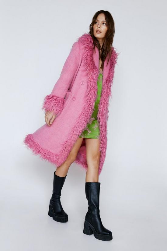 NastyGal Premium Faux Shearling Fur Trim Wool Coat 2