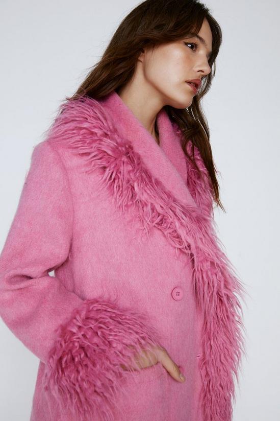 NastyGal Premium Faux Shearling Fur Trim Wool Coat 3