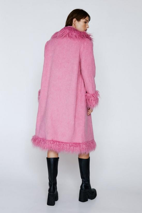 NastyGal Premium Faux Shearling Fur Trim Wool Coat 4