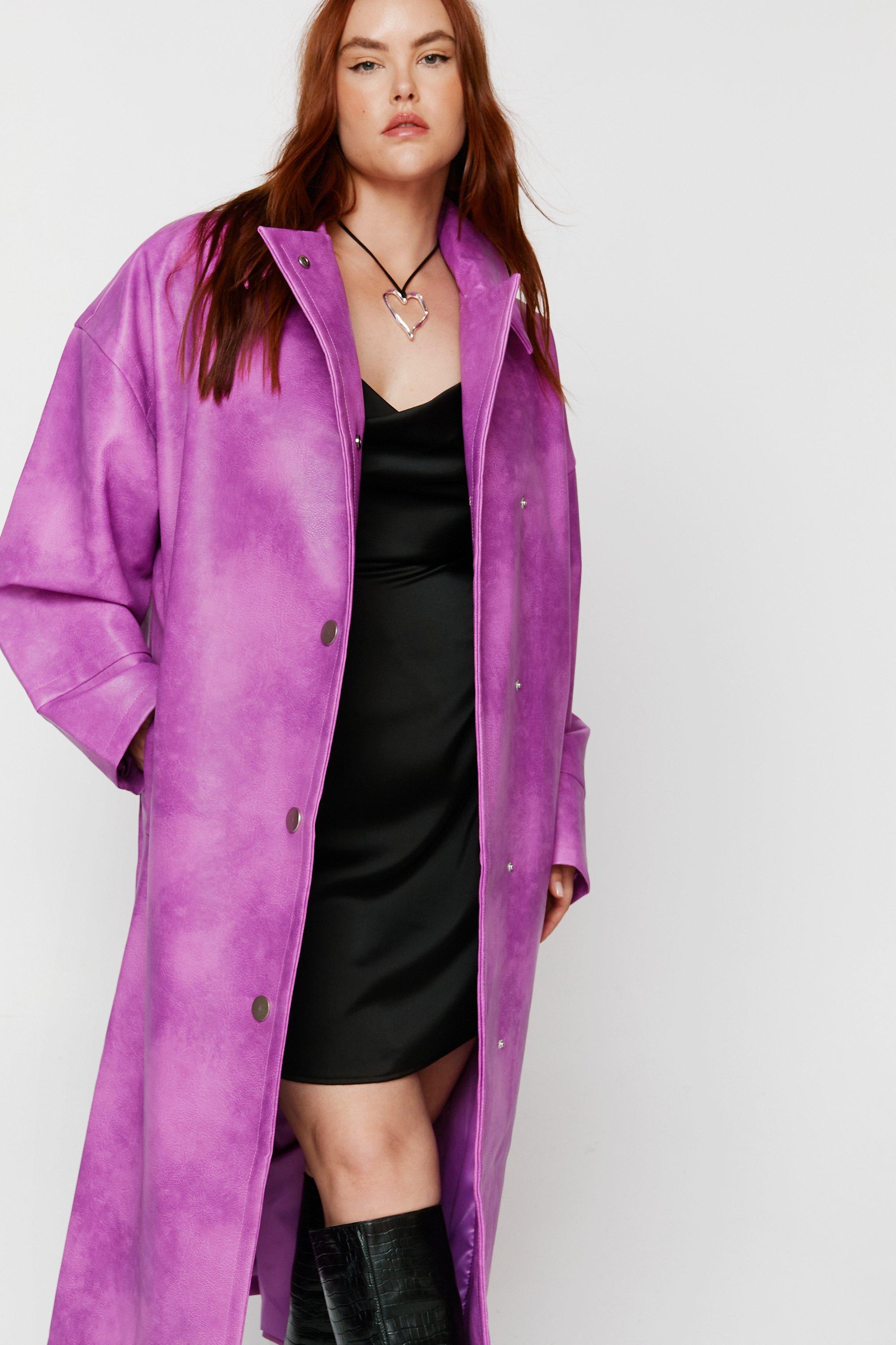 Plus size faux outlet leather trench coat