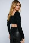 NastyGal Velvet Crop Top With Ruched Front And Sleeves thumbnail 4