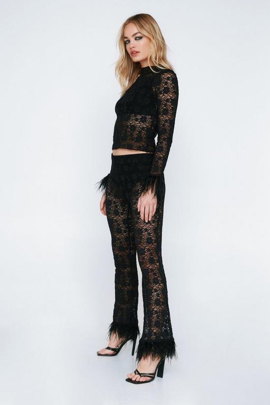 NastyGal Lace Feather Trim Flare Pants 2