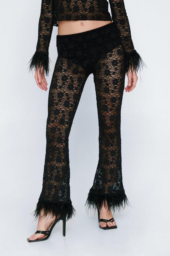 NastyGal Lace Feather Trim Flare Pants 3
